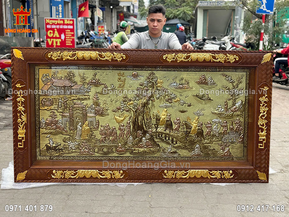 Tranh vinh quy bái tổ bằng đồng mạ điểm vàng bạc cao cấp